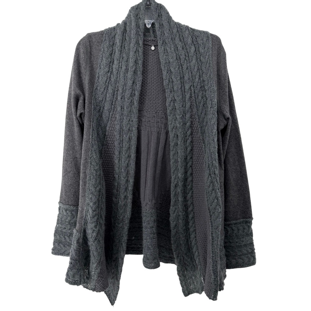 Knitted & Knotted Gray Wool Mohair Blend Cable Knit Open Front Cardigan Large